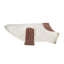 Beige quilted dog jacket with brown velcro strap on white background