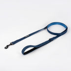 Blue leash from the Pawpie City Walk Set laid flat on white background