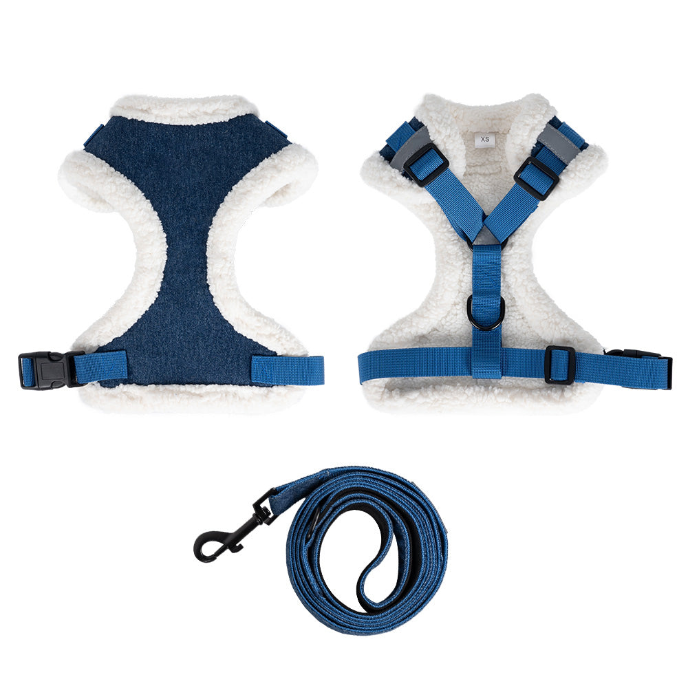 Front and back view of the Pawpie City Walk Set harness with matching leash on white background